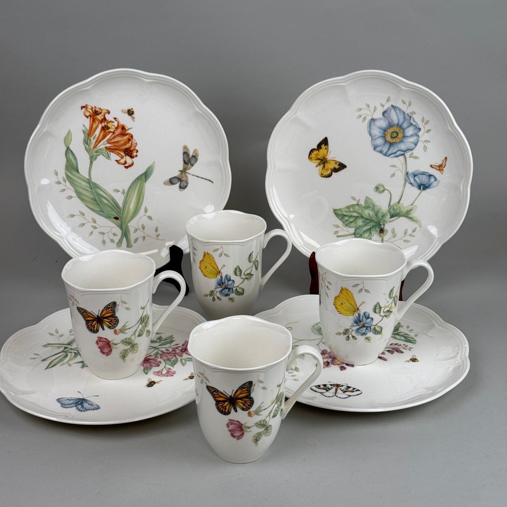 Lenox Butterfly Meadow 8-Piece Dinnerware Lot – 4 Mugs & 4 Salad Plates